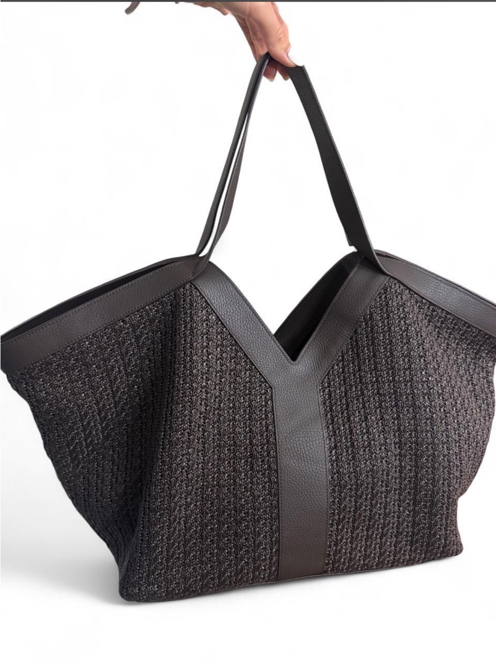 Viola Castellani Leather and Straw Large Chocolate Brown Raffia Tote - Picture 4 of 7